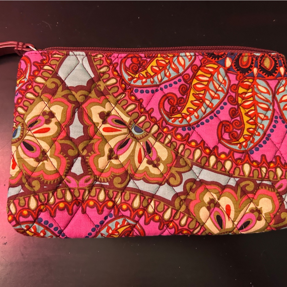 Vera Bradley Pink and Brown Quilted Cosmetic Bag